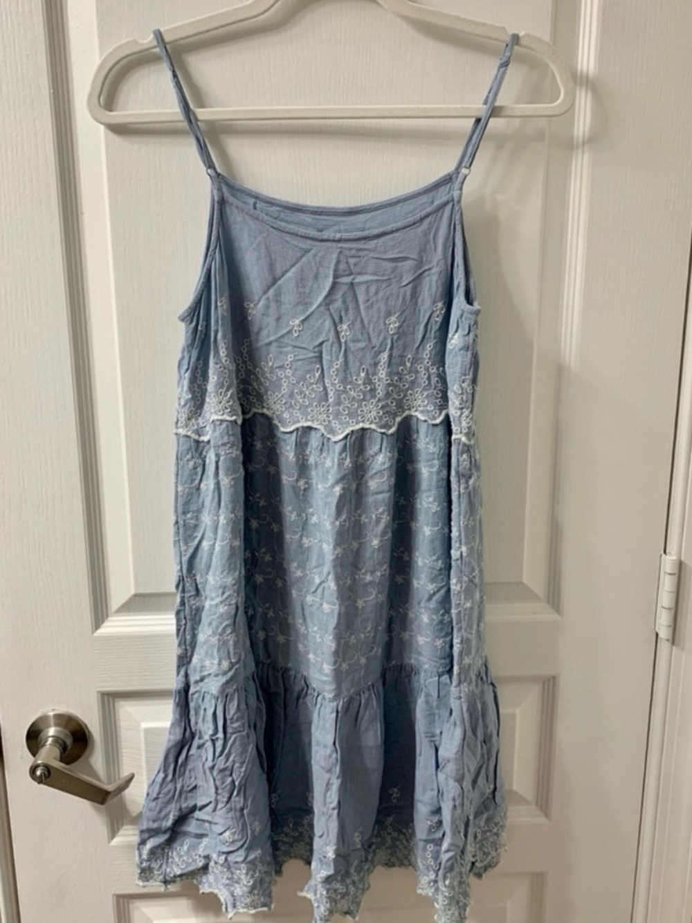 American Eagle Outfitters Light Blue Embroidered Spaghetti Strap Sundress - Picture 4 of 4